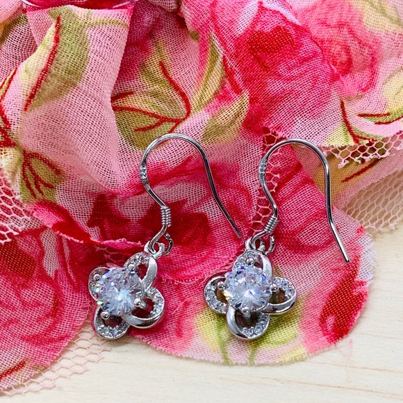 Sterling Silver 925 CZ Drop Flower Earrings - Picture 3 of 3